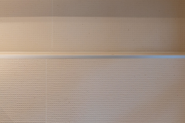 Encart en carrelage dans mur de salle de bains vue de face