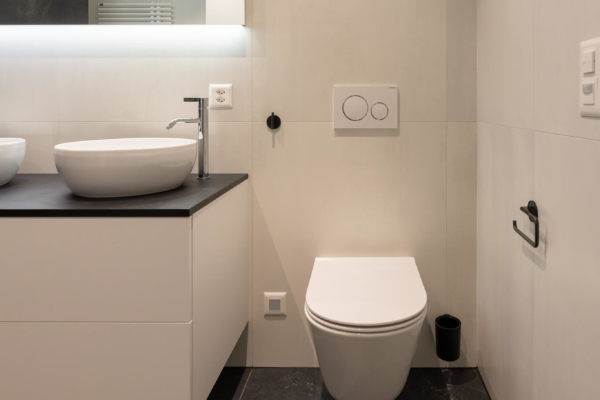 Wc avec carrelage imitation pierre noir