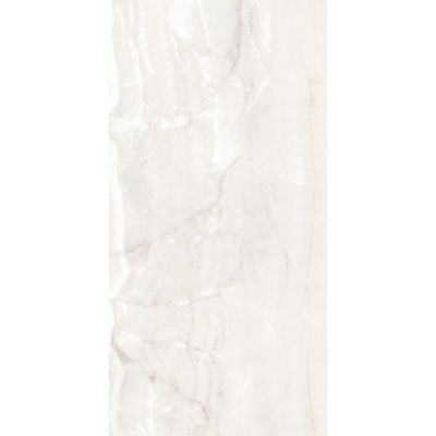 Détail d'un carreau de marbre Marmi Maximum Bright Onyx montrant des motifs de veines blanches subtiles et nuancées sur un fond clair.